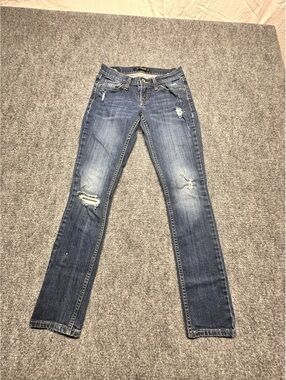 Levi's 524 Too Superlow Slim Straight Jeans Womens 1 Short Distressed Y2K Blue